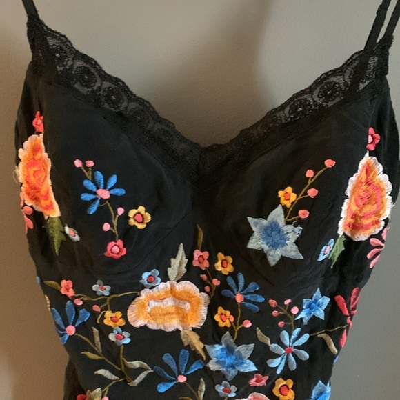 Caché vintage y2k fringe asymmetrical heavily embroidered 100% silk top - Picture 2 of 7